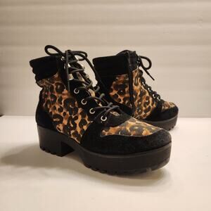 STEVE MADDEN Greater Platform Combat Boot Split Lug Sole Leopard Print Women 10M
